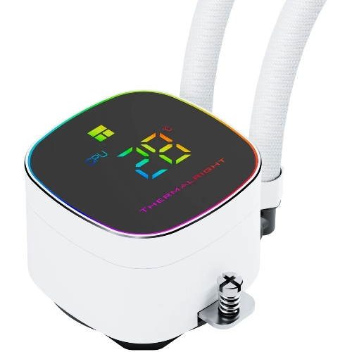 Система жидкостного охлаждения Thermalright Frozen Horizon 240 Digital (240мм, LED temp., White, ARGB/Fans: 2x120мм, 68.9CFM, 28.2dBA, 2000RPM/Pump height 53.2мм, Rad thickness 27мм/S: 1700, 1200, 1851, 115X, AM5, AM4)