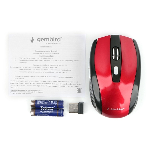 Мышь беспроводная Gembird MUSW-330-3 красный, 2400 dpi, радиоканал, USB, кнопки - 6