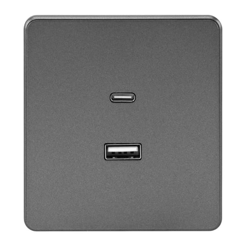 Розетка Kranz ROUND USB-A+Type-C 3А с функцией быстрой зарядки титан
