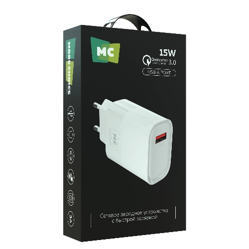 Сетевое зарядное устройство MORE CHOICE (4620202553379) NC09 1USB 3.0A QC3.0 15W, белый