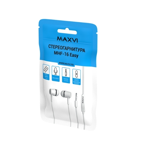 Проводные наушники Maxvi MHF-16 Easy белый, внутриканальные, проводной (jack 3.5 мм), встроенный микрофон