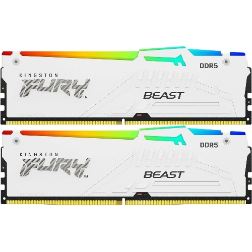 Оперативная память Kingston Fury Beast, DDR5, 32Gb (2x16Gb), 5600MHz, CL40, DIMM, с радиаторами, RGB, белый