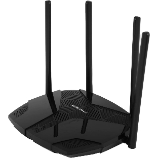 Двухдиапазонный роутер MERCUSYS MR80X AX3000 Wi-Fi 6, до 574 Мбит/с на 2,4 ГГц + до 2402 Мбит/с на 5 ГГц,4 фиксированные внешние антенны, 3 гигабитных порта LAN, 1 гигабитный порт WAN