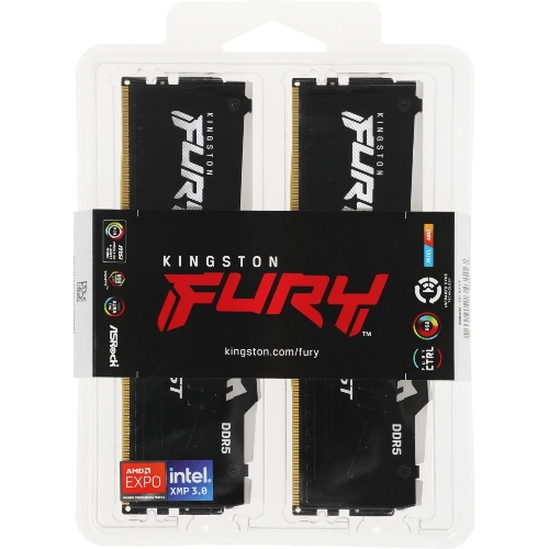 Оперативная память Kingston Fury Beast, DDR5, 32Gb (2x16 Gb), 6400 MHz, CL32, радиатор, RGB, черный
