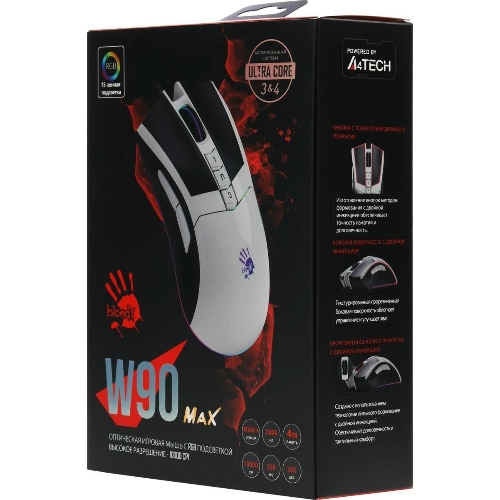 Мышь проводная A4Tech Bloody W90 Max белый/черный, 10000 dpi, USB, кнопки - 10