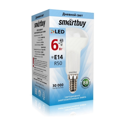 Светодиодная лампа Smartbuy R50-06W/4000/E14. цоколь Е14, 6 Вт, 220 В, 30000 ч, 4000 К