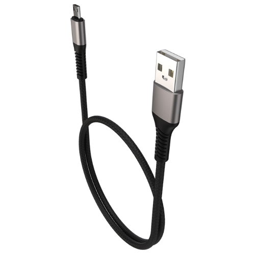 Дата-кабель Maxvi MC-21M USB-MicroUSB 2.4А, 1м, black-grey