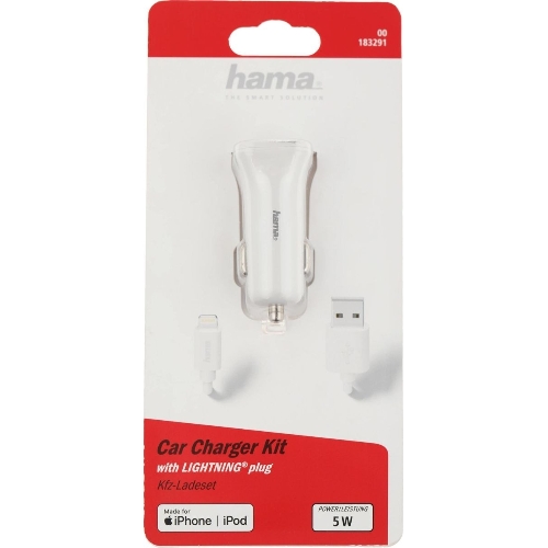 Автомобильное зарядное устройство Hama H-183291 1A кабель Apple Lightning белый