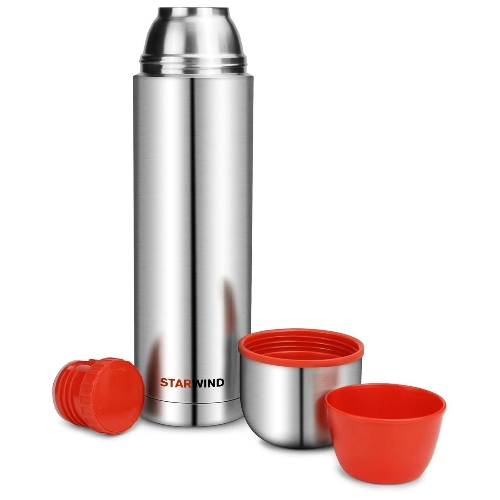 Термос Starwind 20-1200 1.2 л, серебристый/красный, картонная коробка