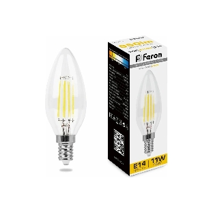 Лампа светодиодная Feron LB-713 11Вт Е14 теплый свеча FILAMENT