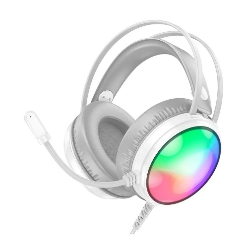 Проводные наушники Borofone BO108 белый, полноразмерные, RGB-подсветка