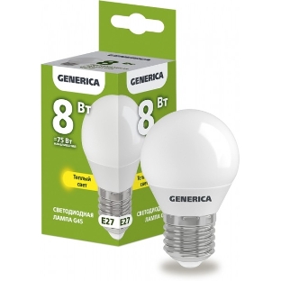 Лампа cветодиодная LED G45 IEK LL-G45-08-230-30-E27-G шар 8Вт 230В 3000К E27 GENERICA