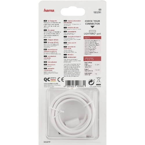 Автомобильное зарядное устройство Hama H-183291 1A кабель Apple Lightning белый