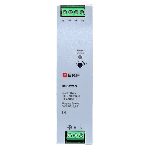 Блок питания на дин рейку EKF DR-E-75W-24 75Вт Uвх 220В AC Uвых 24В DC постоянного тока