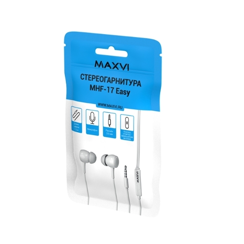 Проводные наушники Maxvi MHF-17 Easy белый, внутриканальные, проводной (jack 3.5 мм), встроенный микрофон