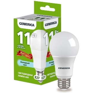 Лампа светодиодная GENERICA LL-A60-11-230-65-E27-G A60 11 Вт грушевидная 6500К E27 230В промо