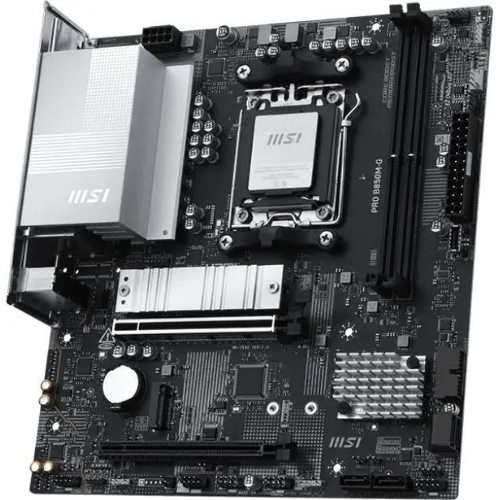 Материнская плата MSI PRO B850M-G, AM5, AMD B850, 2xDDR5, 4xSATA, 2xM.2, 1xPCIe 5.0 x16, 1xPCIe 4.0 x4, 1xDP, 1xHDMI, 1x5Gb LAN, 1xUSB-C 5Gbps, 3xUSB-A 5Gbps, 2xUSB-A 2.0, 3x3.5 мм, 7.1, mATX