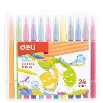 Фломастеры Deli EC10324 Color Emotion кисть, смываемые, 24 цвета, пластиковый пенал (24шт)