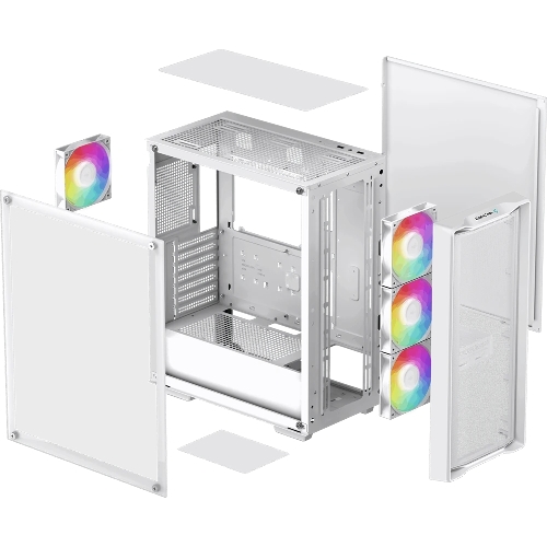 Компьютерный корпус Deepcool CC560 MESH V2 WH без БП, боковое окно (закаленное стекло), 3x120мм ARGb LED вентилятор спереди и 1x120мм ARGb LED вентилятор сзади, белый, ATX