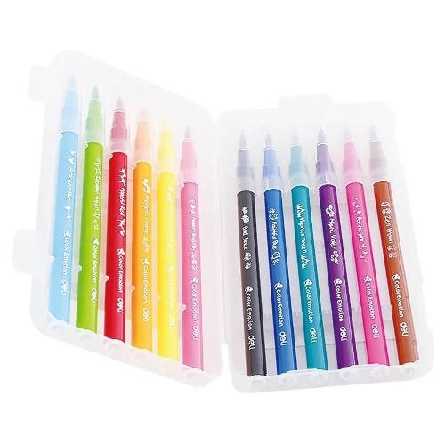 Фломастеры Deli EC10304 Color Emotion кисть, смываемые, 12 цветов, пластиковый пенал (12шт)