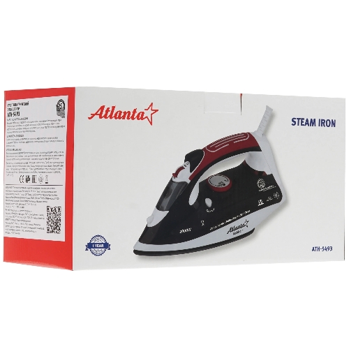 Утюг Atlanta ATH-5493 черный/белый/красный, 2000 Вт, 32 г/мин, 86 г/мин, 200 мл
