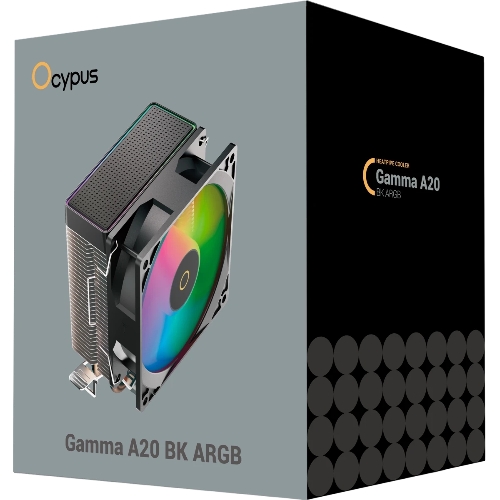 Кулер для процессора Ocypus Gamma A20 BK ARGB, 92mm FARGB FAN, Top FARGB Panel, 2 HEAT PIPES, 3-PIN, 1900 RPM, 21DBA, HYDRO BEARING, LGA115X/1200/1700/18XX, AM4/AM5