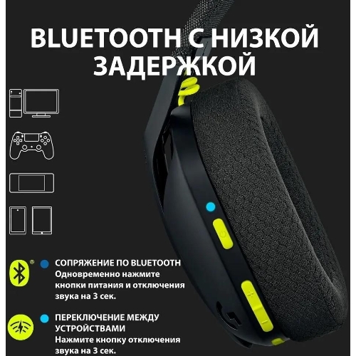 Гарнитура Logitech G435 чёрный/жёлтый, беспроводная, Bluetooth/USB, до 18 ч
