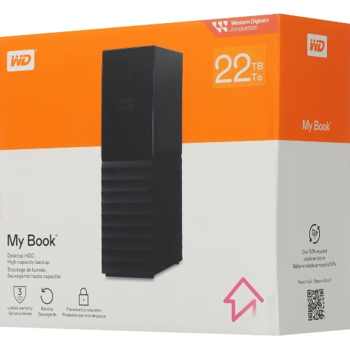 Внешний HDD Western Digital My Book WDBBGB0220HBK, 22TB, USB 3.2 Gen 1 Type-A, 5400 rpm, черный