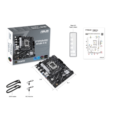 Материнская плата ASUS PRIME B760M-R D4, LGA 1700, Intel B760, 2xDDR4, 4xSATA, 2xM.2, 1xPCIe 4.0 x16, 1xPCIe x1, 1xHDMI, 1x 2.5Gb LAN, 4xUSB-A 2.0, 4xUSB-A 3.2 Gen 1, 3x3.5 мм, 7.1, mATX