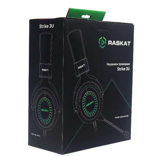 Гарнитура Raskat Strike 3U чёрный, проводная, USB, съёмный микрофон, подсветка