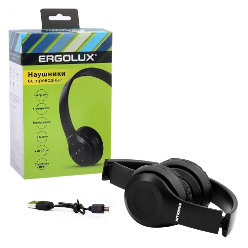 Беспроводные/проводные наушники Ergolux ELX-BTHP01-C02 черный, накладные, Bluetooth 5.0 + проводной, складная конструкция, до 6 ч