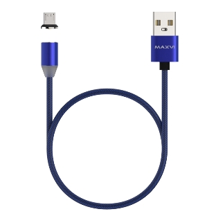 Кабель Maxvi MCm-01M blue, USB-A - microUSB, 2A, магнитный разъем, LED Описание: ток макс. нагрузки 2А, макс. напряжение 5V; стандарт USB 2.0; длина 1м, нейлоновая оплетка, съемный магнитный коннектор, LED подсветка, синий с черными вставками