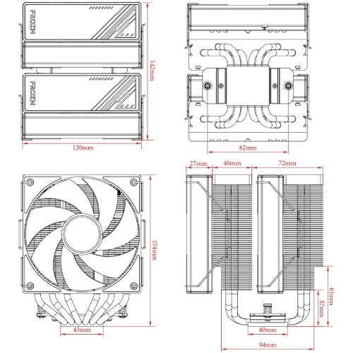 Устройство охлаждения(кулер) ID-Cooling Frozn A620 ARGb черный 120мм алюминий+медь 2000rpm 30db 4-pin 270W 154мм