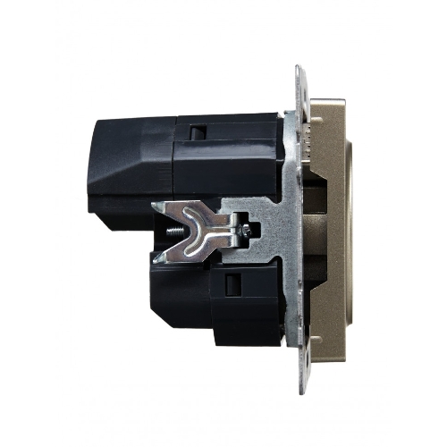 Розетка 1-местная IEK BRITE РЮш11-1-БрШ (BR-R14-16-U22-018-K37) с заземлением, с защитными шторками, 16А, с USB A+C 18 Вт, шампань