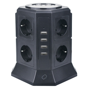 Сетевой фильтр Qumo Power Tower Pro 8SP4U (P-0002), 8 розеток, 2200 Вт, 10A, кабель 2 м 3*1 мм чистая медь, пожаробезопасный пластик, евровилка, 4 USB порта 4.5A суммарно
