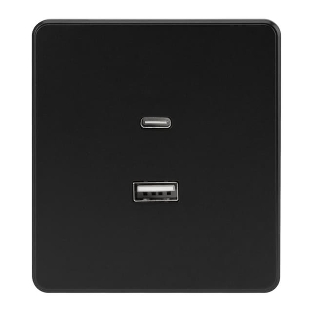 Розетка Kranz ROUND USB-A+Type-C 3А с функцией быстрой зарядки оникс