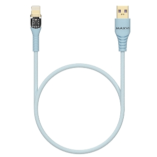 Дата-кабель Maxvi MC-31L USB-Lightning 2.4А, прозрачный корпус, LED подсветка, 1.2м, sky blue