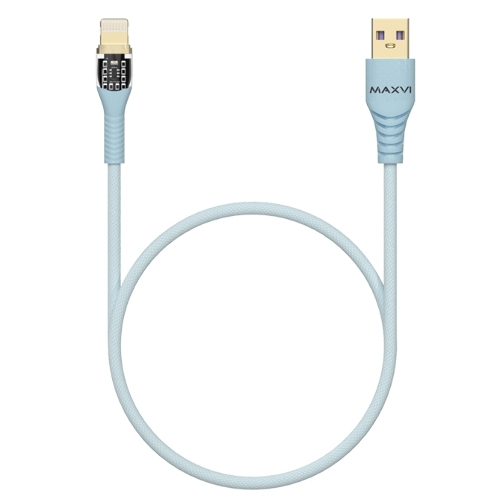 Дата-кабель Maxvi MC-31L USB-Lightning 2.4А, прозрачный корпус, LED подсветка, 1.2м, sky blue