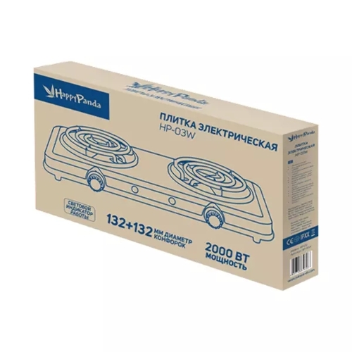 Плитка электрическая Happy Panda HP-03W 2000Вт 132/132мм 2конф/спир белая