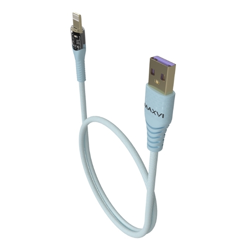 Дата-кабель Maxvi MC-31L USB-Lightning 2.4А, прозрачный корпус, LED подсветка, 1.2м, sky blue