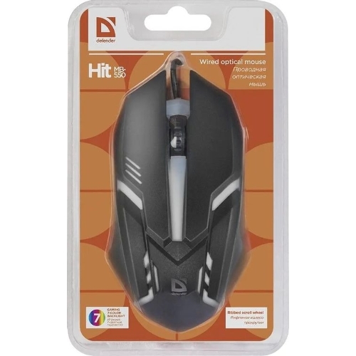 Мышь проводная Defender Hit MB-550 черный, 1600 dpi, USB, кнопки - 4