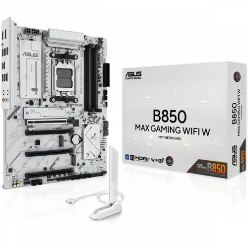Материнская плата ASUS B850 MAX GAMING WIFI W, AM5, AMD B850, 4xDDR5, 4xSATA, 3xM.2, 1xPCIe 5.0 x16, 1xPCIe 4.0 x4, 2xPCIe 3.0 x1, 1xDisplayPort, 1xHDMI, 1x2.5Gb LAN, Wi-Fi 6E, Bluetooth 5.3, 1xUSB-C 10Gbps, 3xUSB-A 10Gbps, 2xUSB-A 5Gbps, 2xUSB-A 2.0, 3x3.5 мм, 7.1, ATX