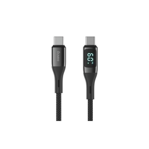 Кабель OLMIO GEEK, Type-C - Type-C, 60W, 1.2м, тканевая оплетка, LCD, черный