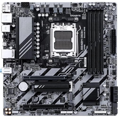 Материнская плата Gigabyte B840M DS3H, AM5, AMD B840, 4xDDR5, 4xSATA, 2xM.2, 1xPCIe 4.0 x16, 1xPCIe 3.0 x4, 2xDP, 1xHDMI, 1x2.5Gb LAN, 3xUSB-A 5Gbps, 8xUSB-A 2.0, 1xUSB-C 5Gbps, 3x3.5 мм, 7.1, mATX