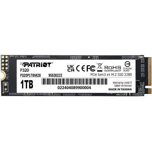 Накопитель SSD Patriot P320, 1Tb, PCIe 3.0 x4, M.2 2280, NVMe, R/W 3000/2200