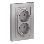 Розетка 2-м AtlasDesign с заземл. 16А в сборе алюм. SchE ATN000324
