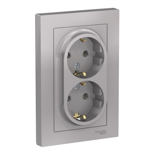 Розетка 2-м AtlasDesign с заземл. 16А в сборе алюм. SchE ATN000324