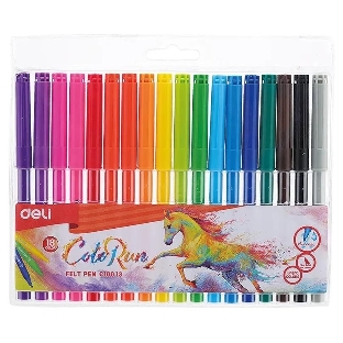 Фломастеры Deli EC10013 ColoRun, вентилируемый колпачок, 18 цветов, пакет с европодвесом