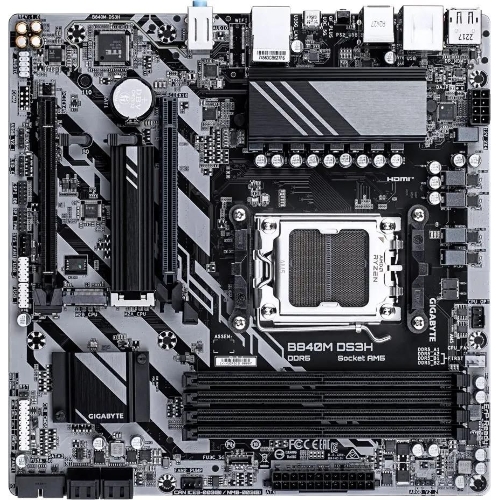 Материнская плата Gigabyte B840M DS3H, AM5, AMD B840, 4xDDR5, 4xSATA, 2xM.2, 1xPCIe 4.0 x16, 1xPCIe 3.0 x4, 2xDP, 1xHDMI, 1x2.5Gb LAN, 3xUSB-A 5Gbps, 8xUSB-A 2.0, 1xUSB-C 5Gbps, 3x3.5 мм, 7.1, mATX