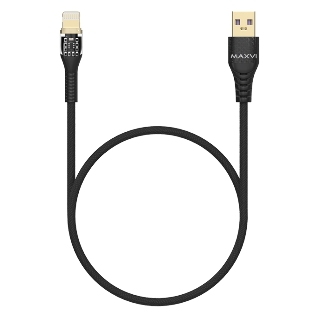 Дата-кабель Maxvi MC-31L USB-Lightning 2.4А, прозрачный корпус, LED подсветка, 1.2м, черный